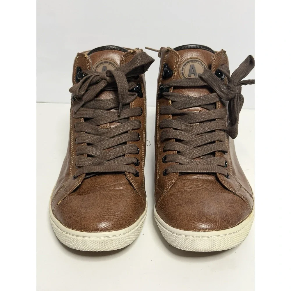 Aldo Shoes Mens Size 8 Premier High Top Toffee Brown Leather Sneakers New